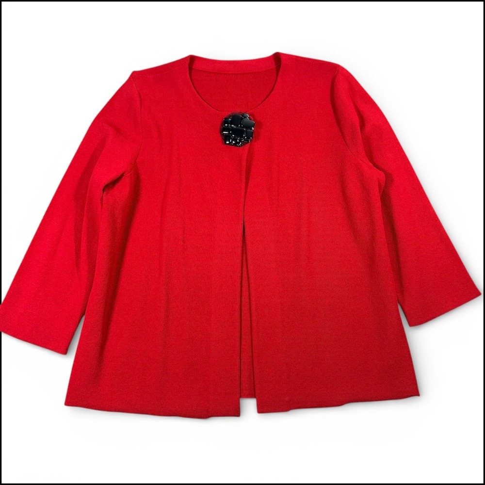 Red Draped Statement Jacket Sweater M Maximalist … - image 1